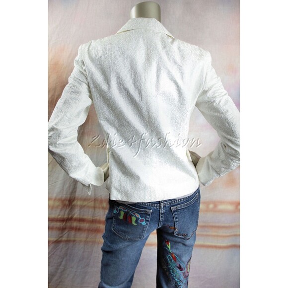 $1600 AKRIS Punto Ivory Off White Textured Raised Fitted Jacket 6 - Picture 6 of 7